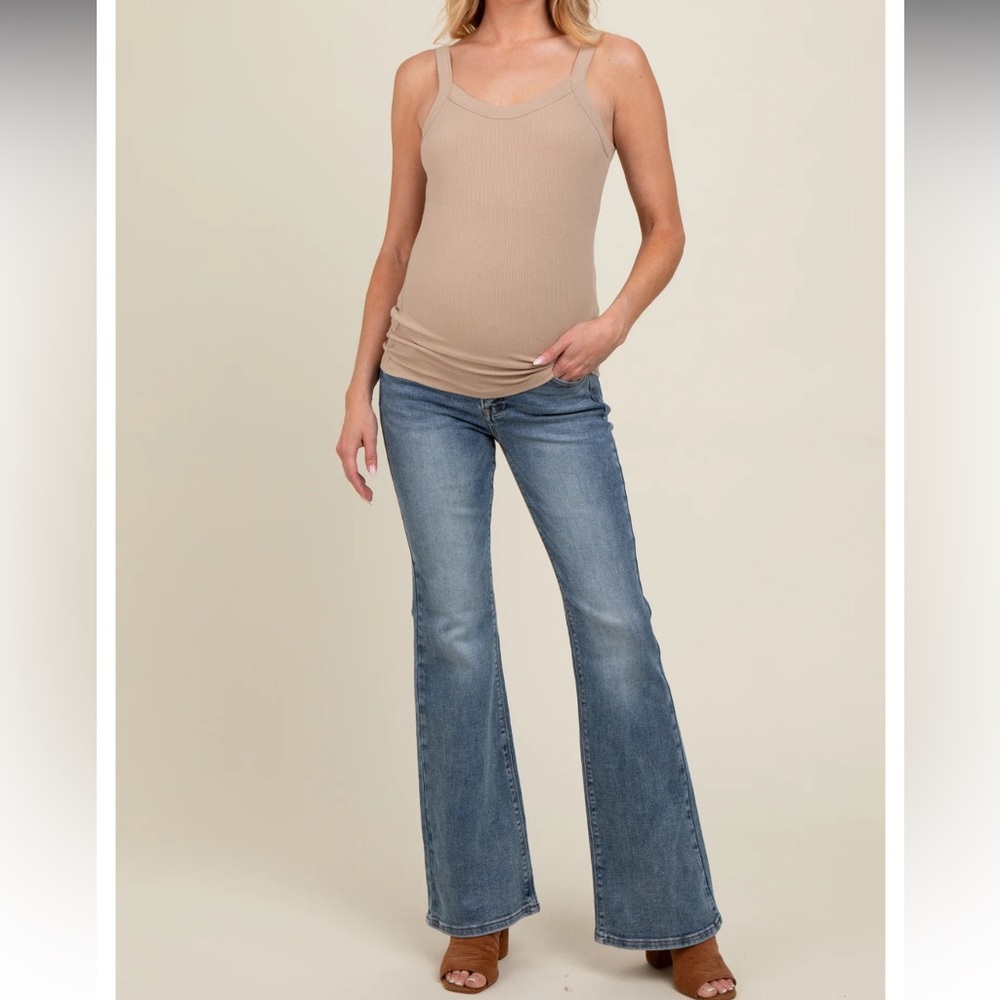 Pinkblush light blue vintage wash maternity flare jeans